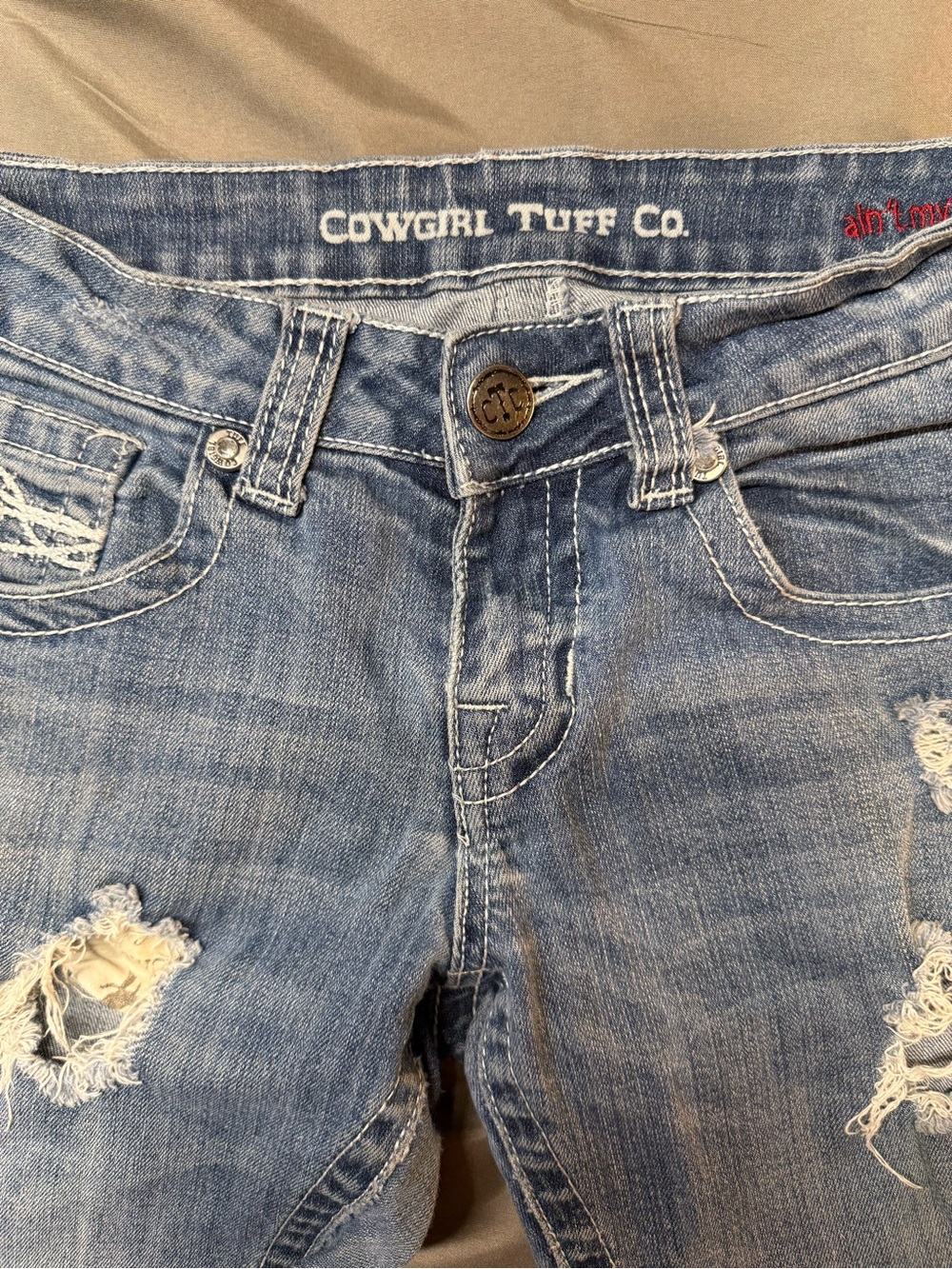 Cowgirl Tuff Blue Distressed Jeans
